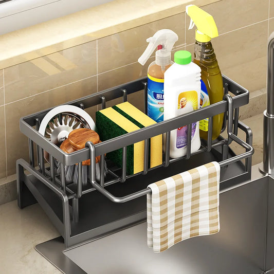 Stainless Steel Sink Organiser Caddy — Sponge, Soap & Dishcloth Holder