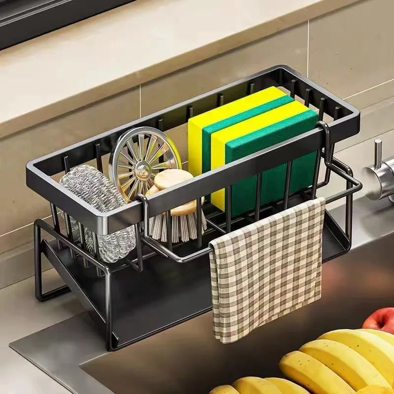 Stainless Steel Sink Organiser Caddy — Sponge, Soap & Dishcloth Holder