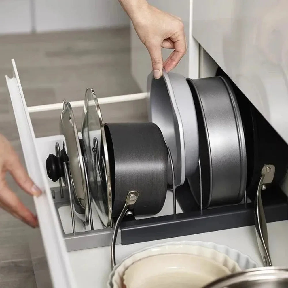 Expandable Pot & Pan Lid Organiser — Adjustable Cabinet Rack