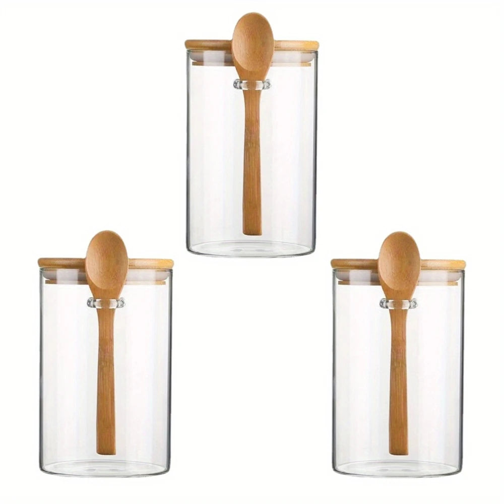 Airtight Glass Storage Jars with Bamboo Lids — Pantry Organisation Set
