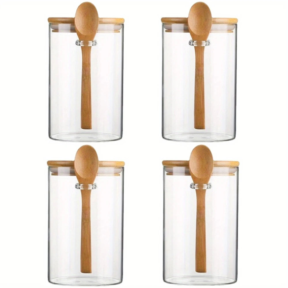 Airtight Glass Storage Jars with Bamboo Lids — Pantry Organisation Set