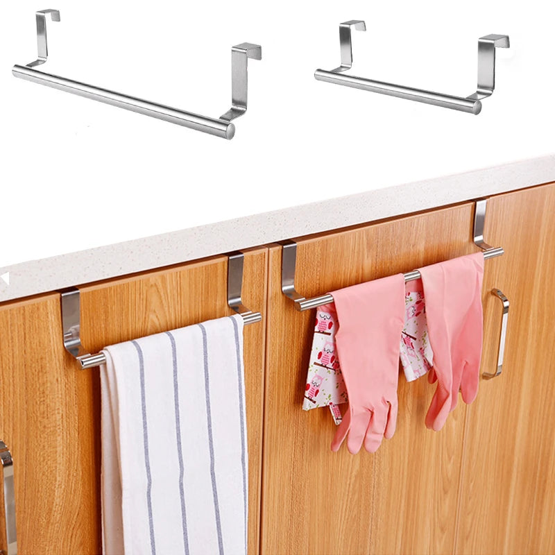 Over-Cabinet Door Towel Bar — No Drilling, Stainless Steel Hook Rack