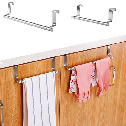 Over-Cabinet Door Towel Bar — No Drilling, Stainless Steel Hook Rack