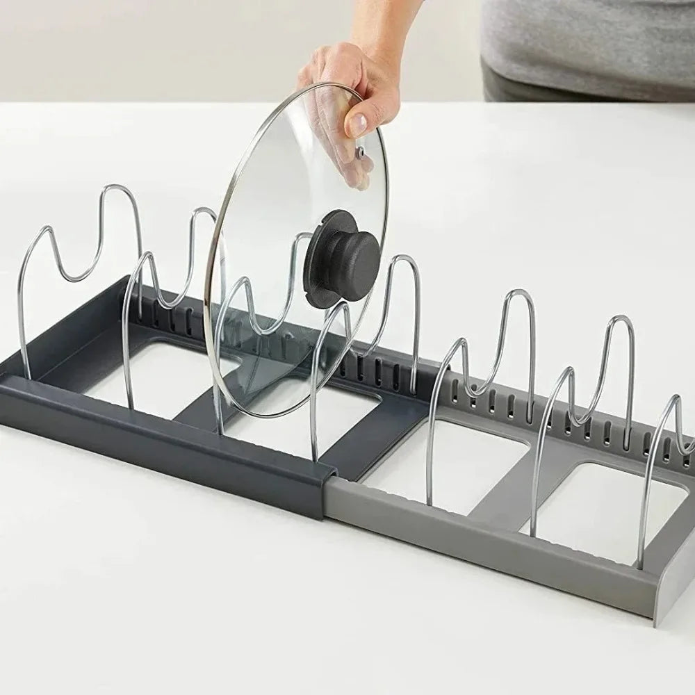 Expandable Pot & Pan Lid Organiser — Adjustable Cabinet Rack
