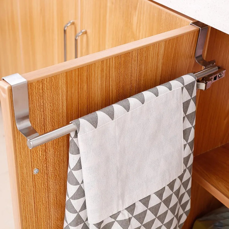 Over-Cabinet Door Towel Bar — No Drilling, Stainless Steel Hook Rack