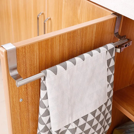 Over-Cabinet Door Towel Bar — No Drilling, Stainless Steel Hook Rack