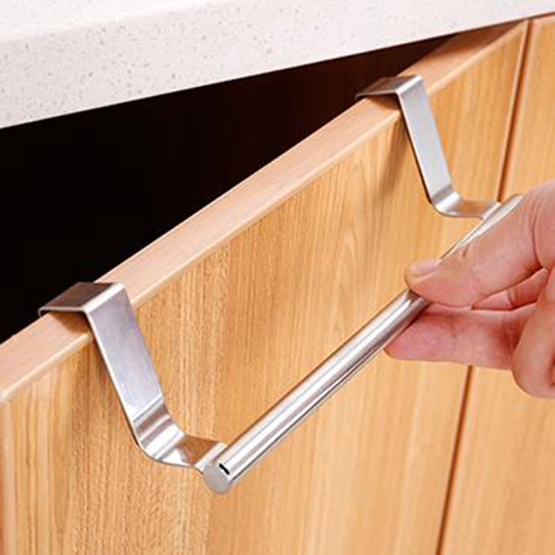 Over-Cabinet Door Towel Bar — No Drilling, Stainless Steel Hook Rack