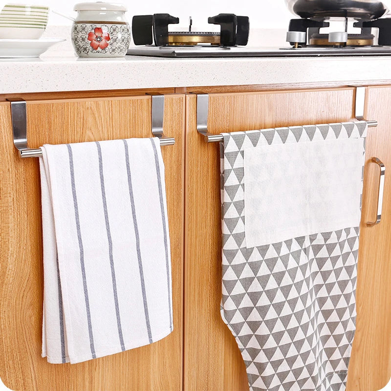 Over-Cabinet Door Towel Bar — No Drilling, Stainless Steel Hook Rack