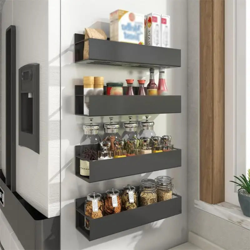 Magnetic Spice Rack — Wall & Fridge Mounted Shelf with Strong Magnetic Hold