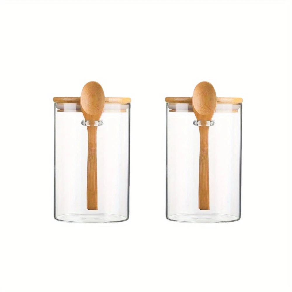 Airtight Glass Storage Jars with Bamboo Lids — Pantry Organisation Set